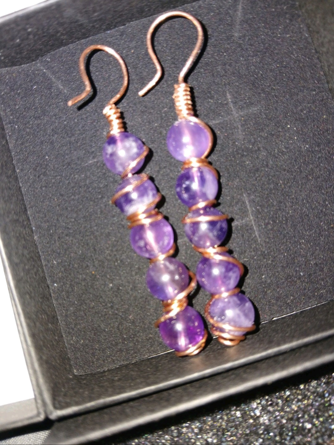 Copper Wire Wrapped Amethyst Earrings Natural Stone & Copper