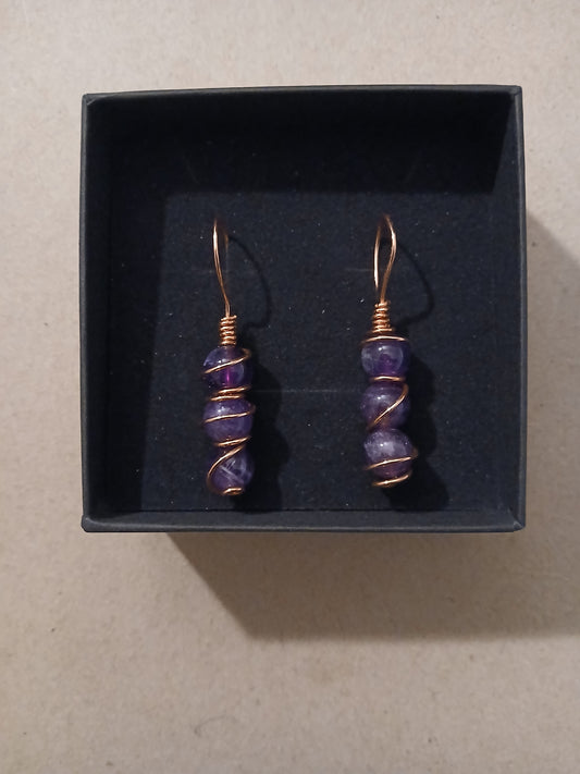 Amethyst Copper Wrapped Earrings Natural Handmade Earrings