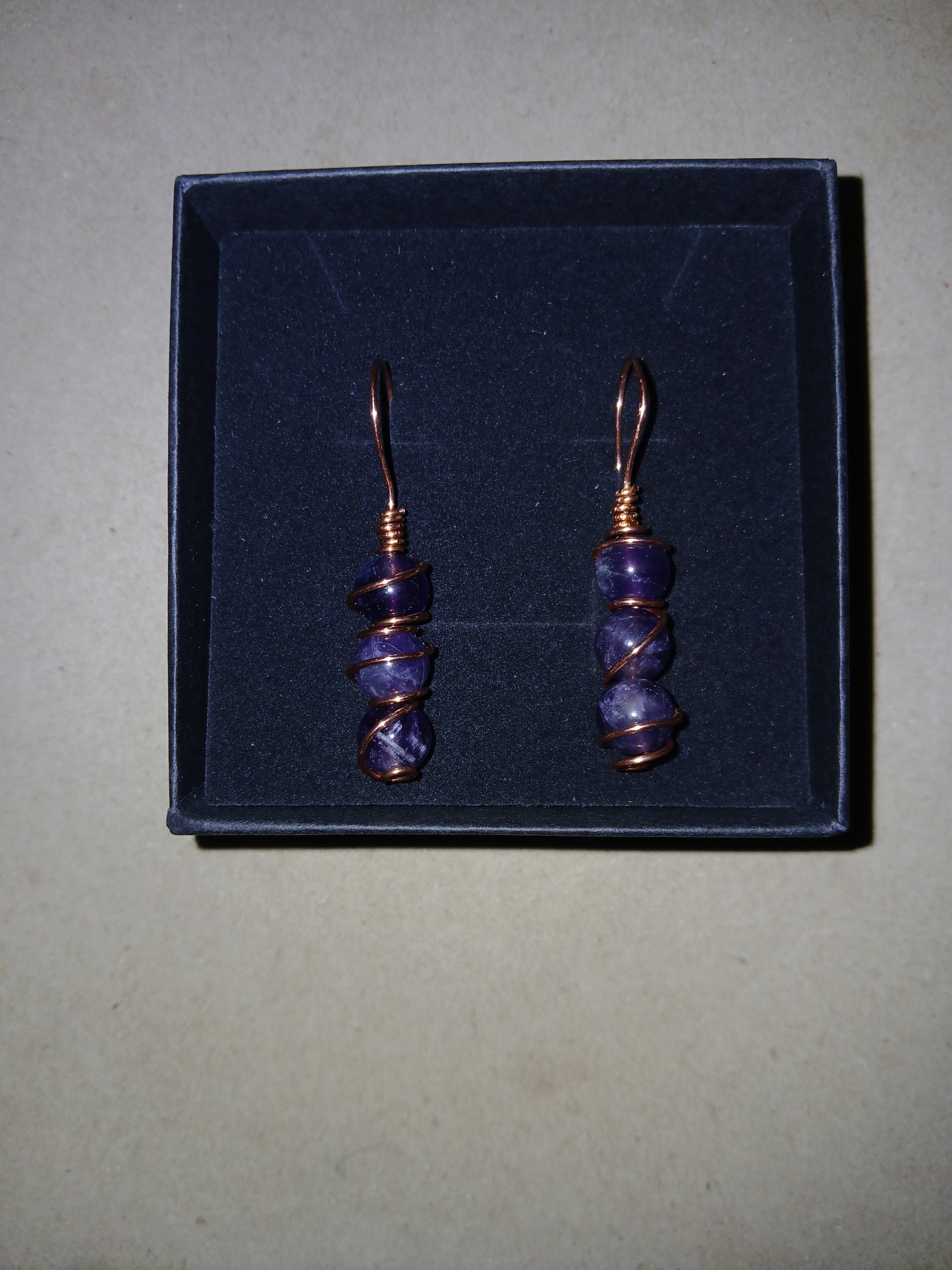 Amethyst Copper Wrapped Earrings Natural Handmade Earrings
