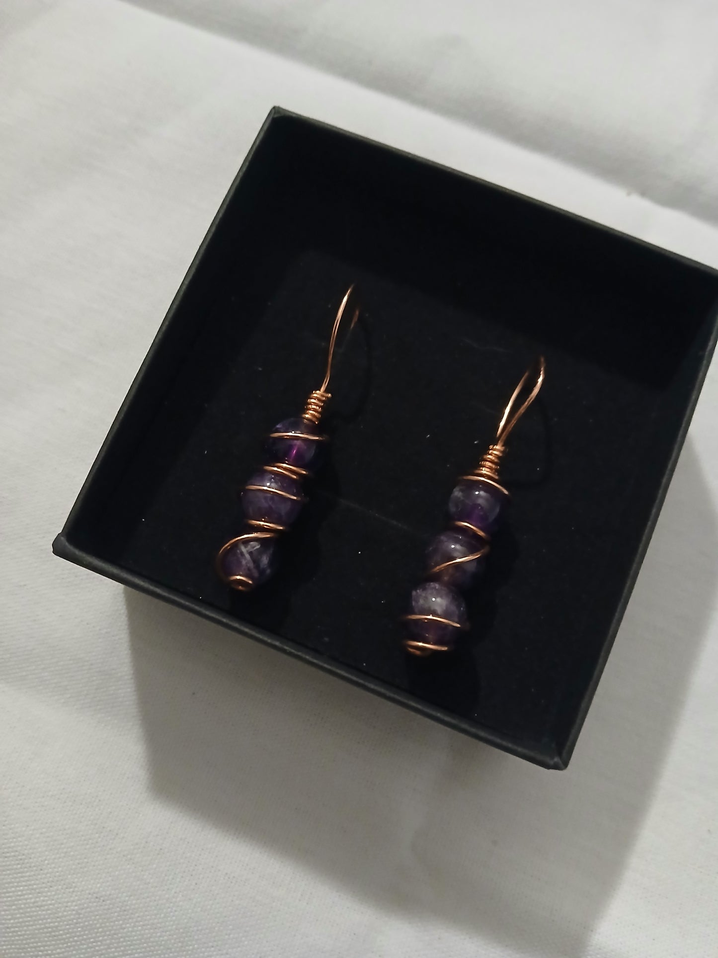 Amethyst Copper Wrapped Earrings Natural Handmade Earrings