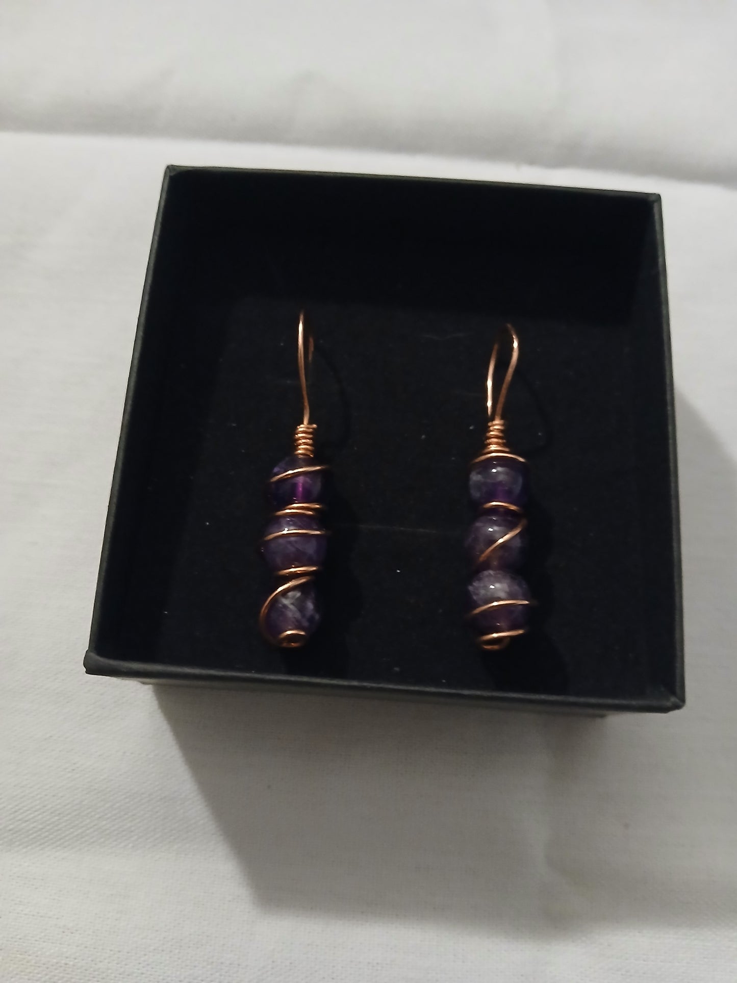 Amethyst Copper Wrapped Earrings Natural Handmade Earrings